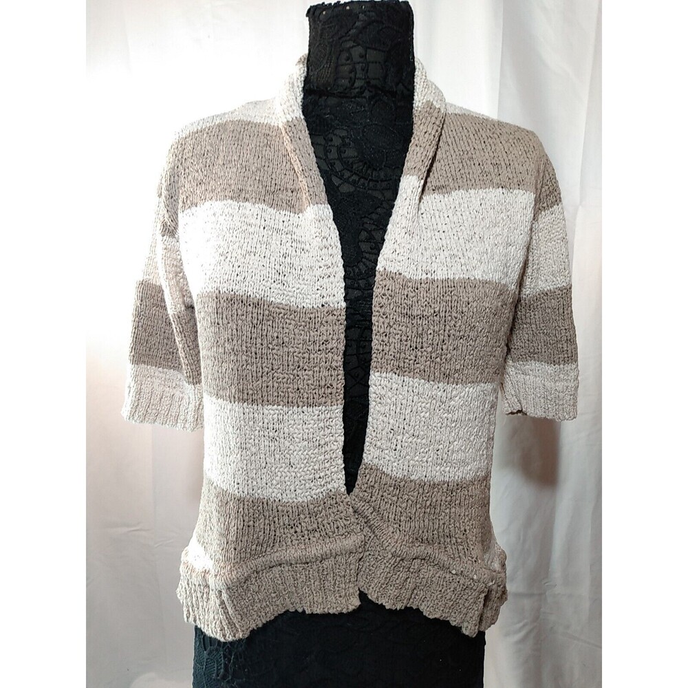 Lucy‎ And Laurel Beige Colorblock 3/4 Sleeve Open Cardigan Size L